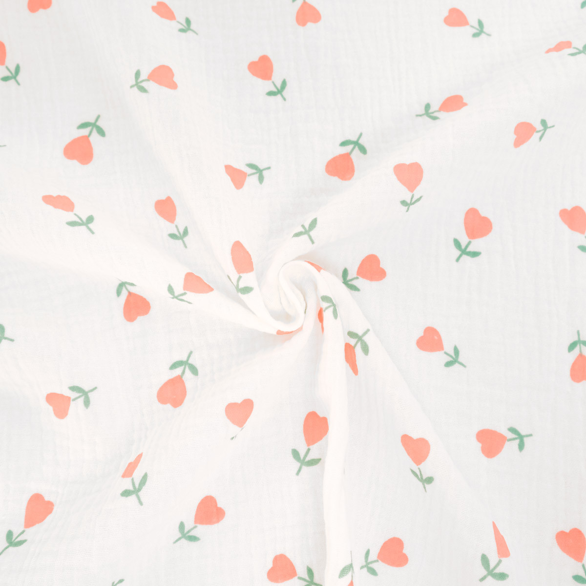 Tessuto a doppio strato con stampa floreale e cuori rosa - Maison Klem